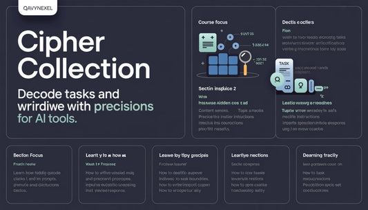 Qvynexel Cipher Collection infographic with text and icons on a dark background