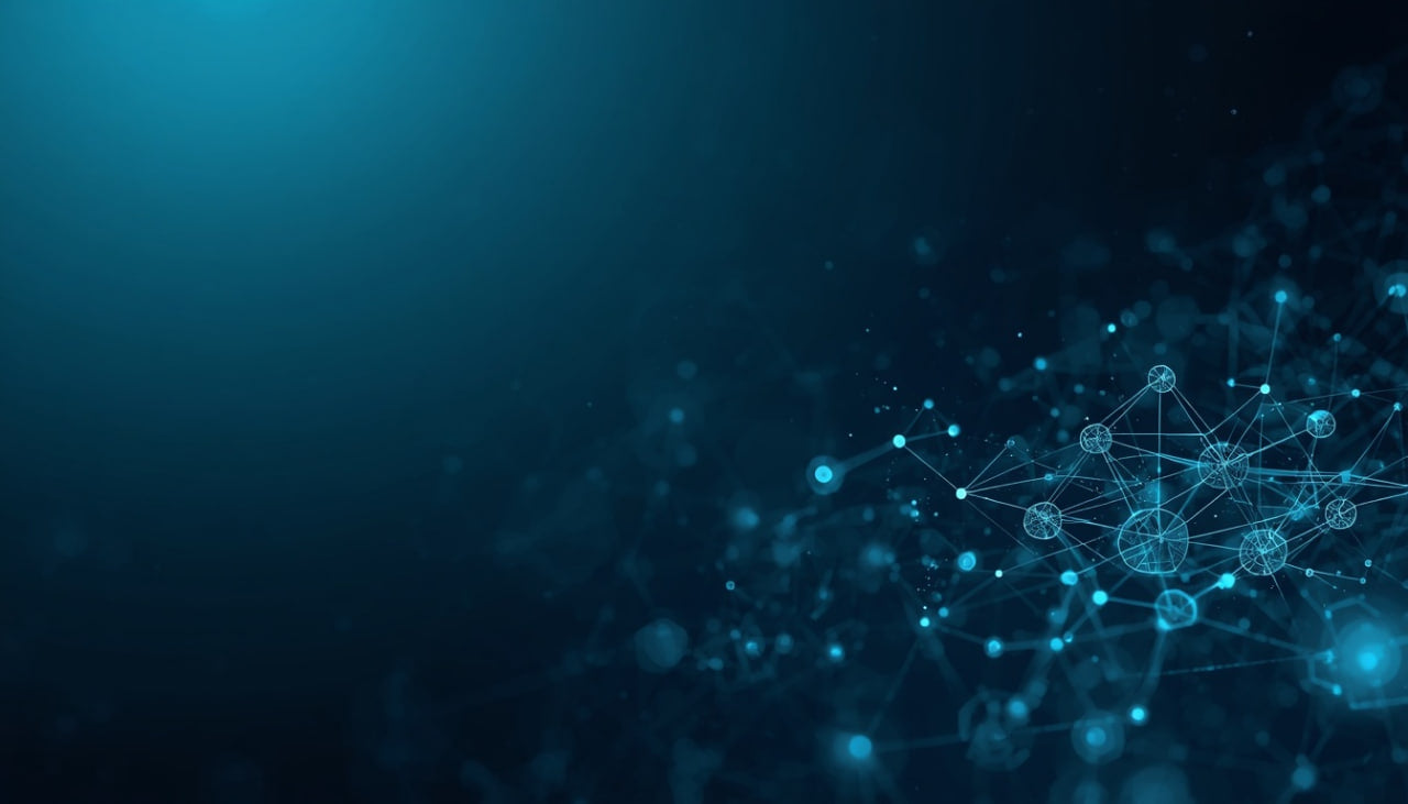 Blue network or molecular structure on a dark blue background