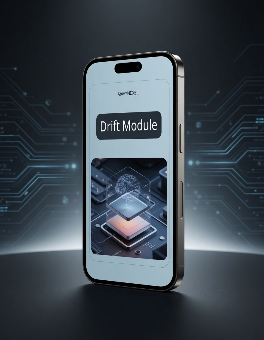 Smartphone displaying a 'Drift Module' app on a dark background with circuit designs.