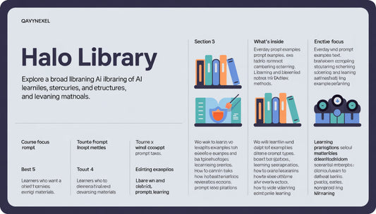 Gavynexel Halo Library infographic with sections on AI learning materials and resources.