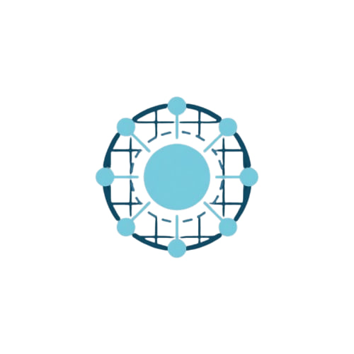 Geometric design with interconnected circles and lines on a white background