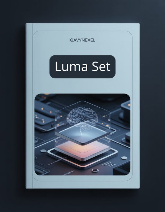 Book or manual titled 'Luma Set' by Qavynexel with a futuristic design on a dark background